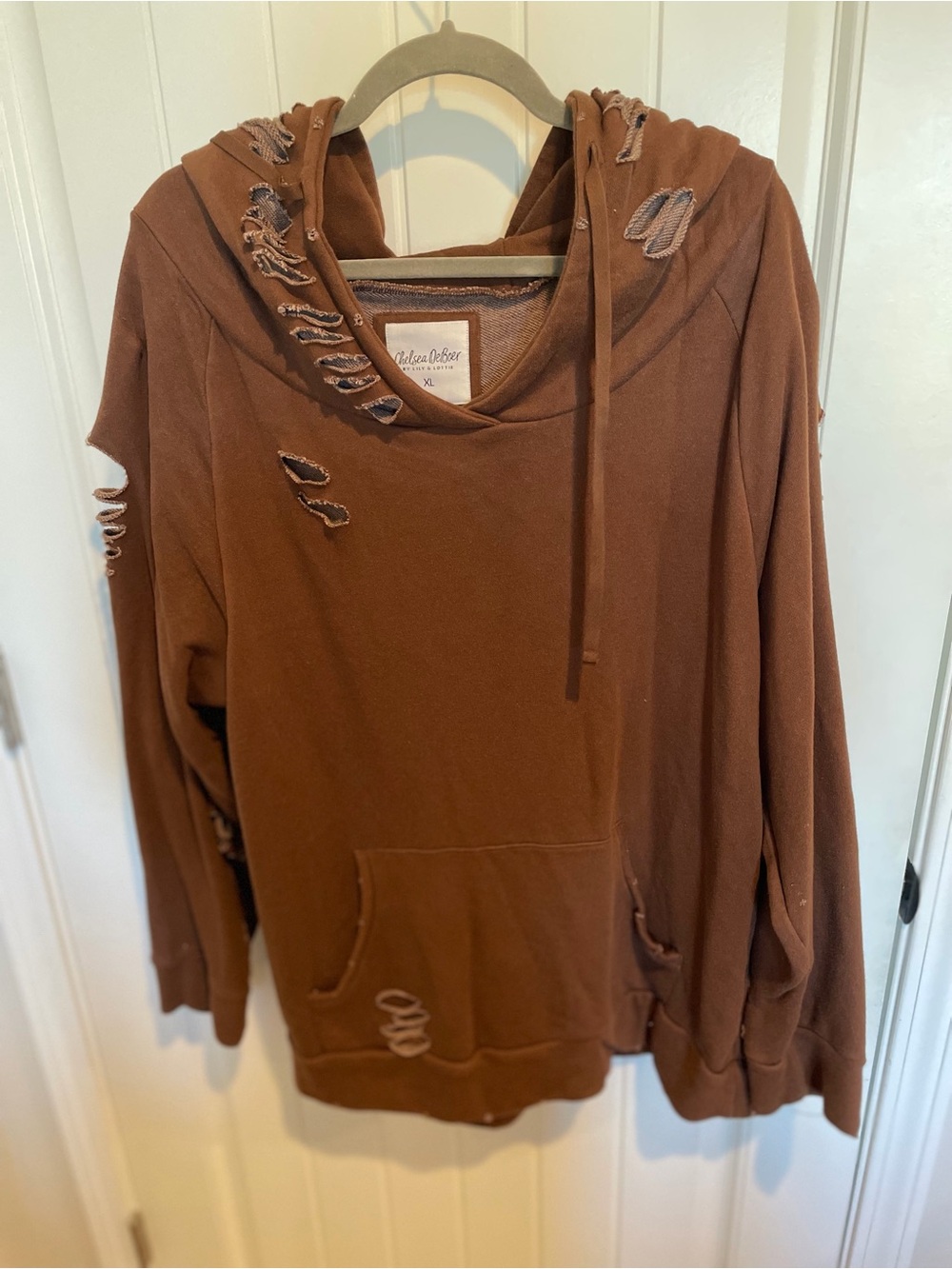 Distressed Brown Hoodie Sweatshirt by